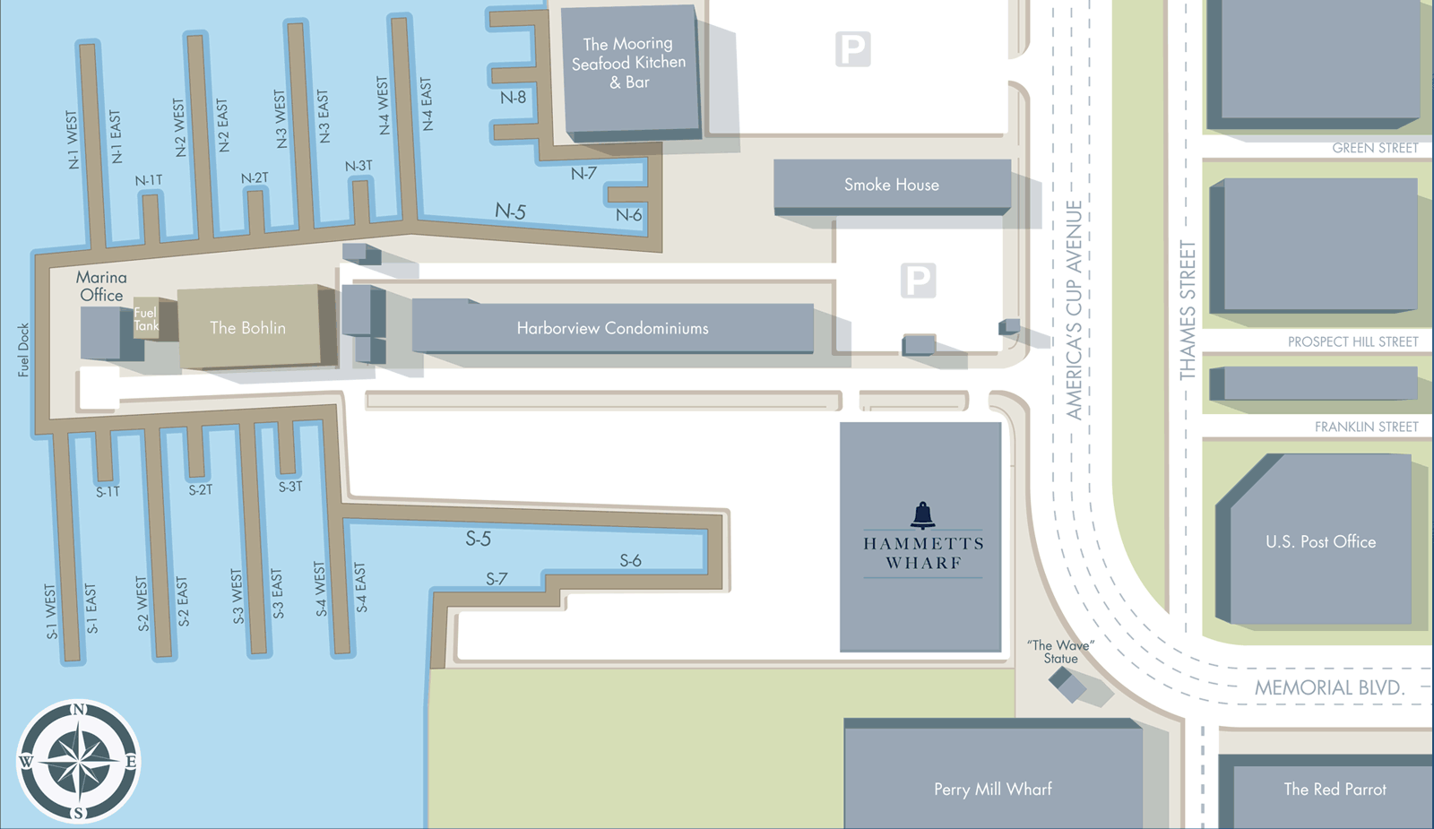 Map of the Newport Yachting Center and areas in surrounding Newport RI